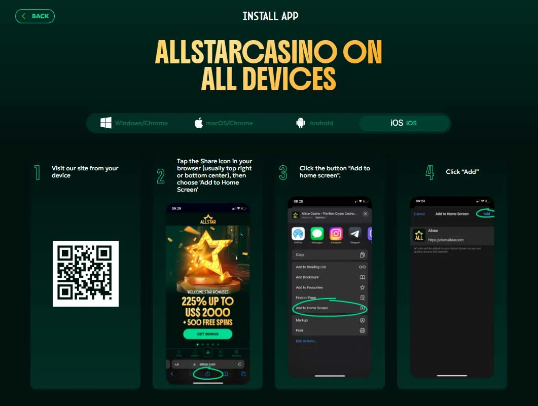 installation de l'application mobile allstar casino